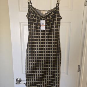 Michael Kors Black and Gold Patterned Midi Dress